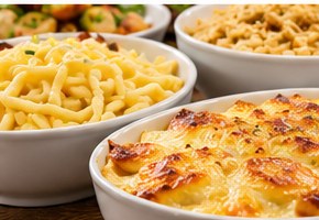 Beispielfoto: Beilagen: Nudeln, Spätzle, Kartoffelgratin und Gemüse